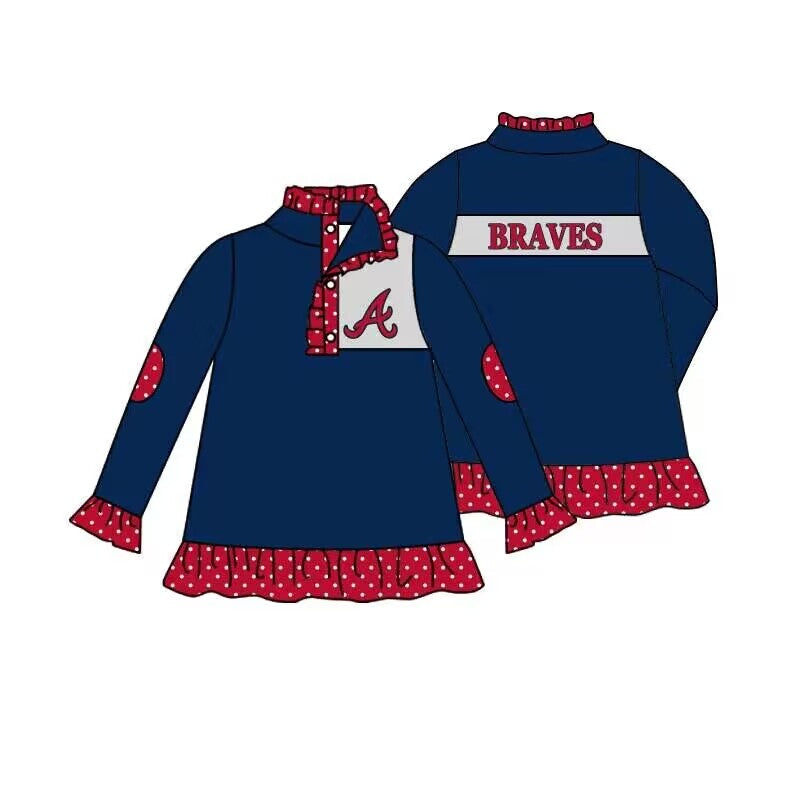 Deadline Sept 13 red polka dots navy A baby girls team pullover