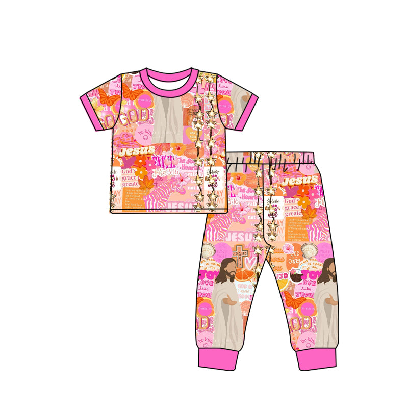 Deadline Sept 13 pink short sleeves jesus girls bamboo pajamas