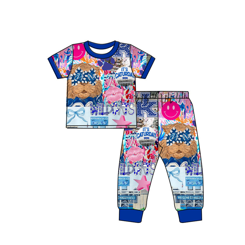 Deadline Sept 10 short sleeves blue bow U K girls team bamboo pajamas