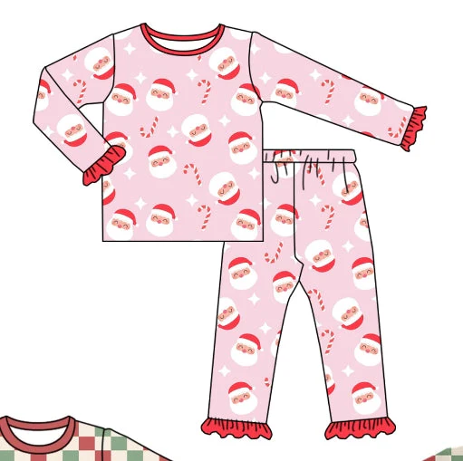 Deadline Sep 17 pink santa candy cane kids girls Christmas bamboo pajamas