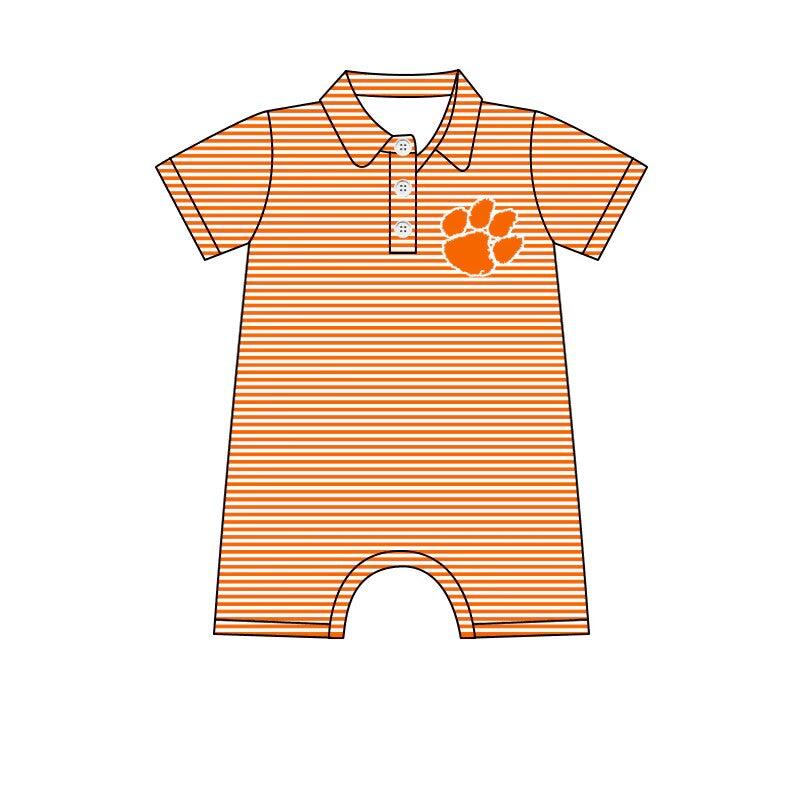 Deadline Sep 17 orange stripe short sleeves boys team polo romper