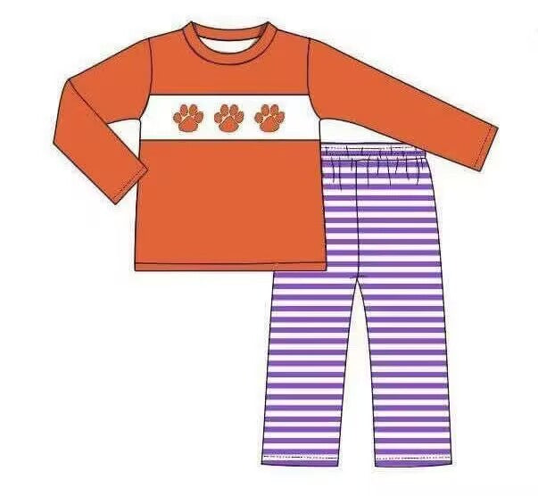 Deadline Sep 17 orange long sleeves top purple stripe pants boys team set