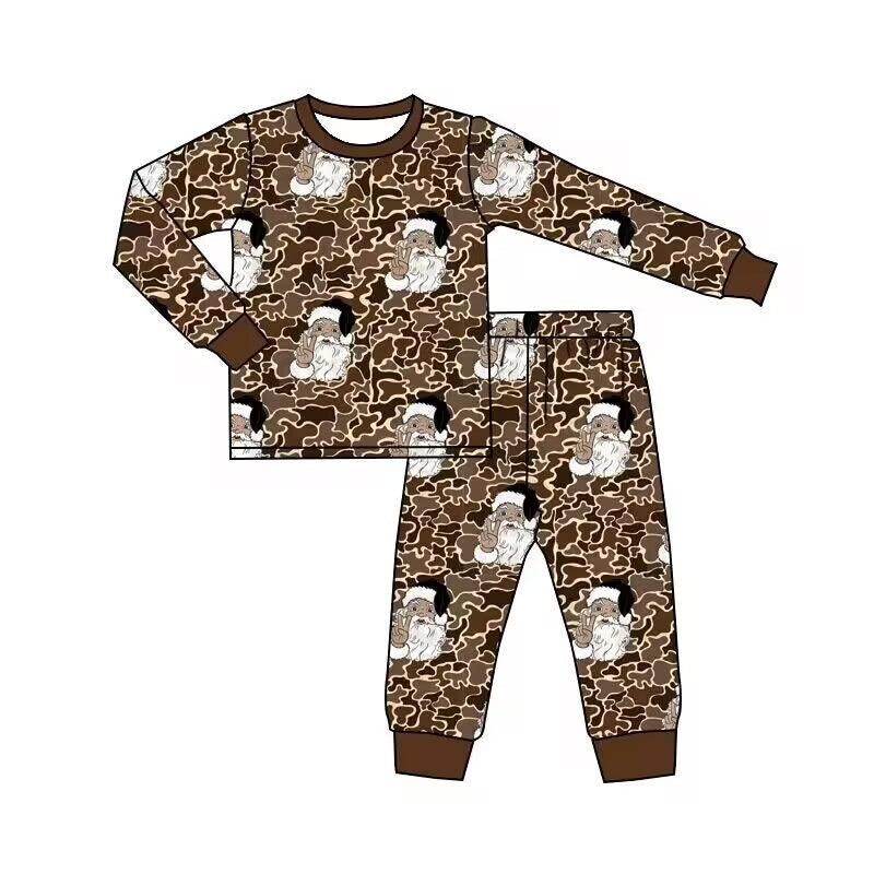 Deadline Sep 17 long sleeves brown santa kids boys Christmas pajamas