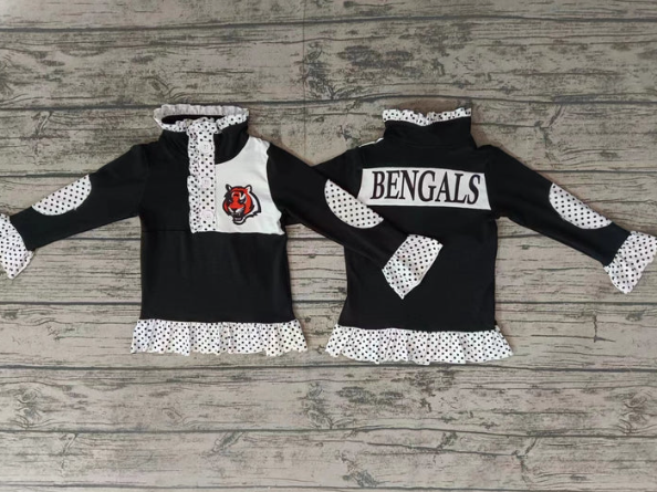 Deadline Sep 17 polka dots ruffle tiger kids girls team pullover