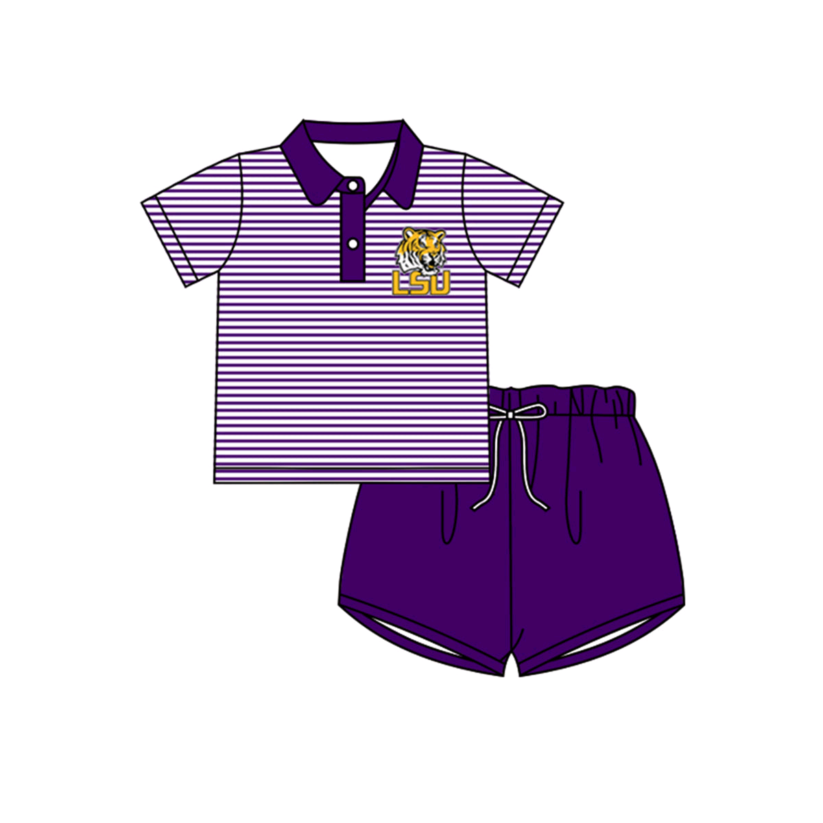 Deadline Aprial 9 purple tiger stripe polo shirt shorts boys team clothes