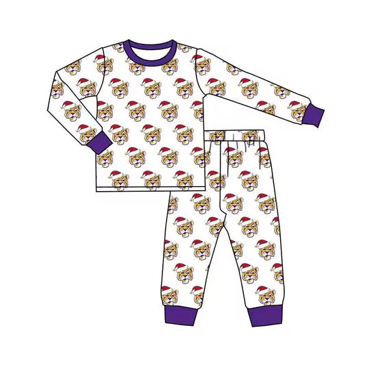 Deadline Sep 23 purple long sleeve Christmas hat kids team pajamas