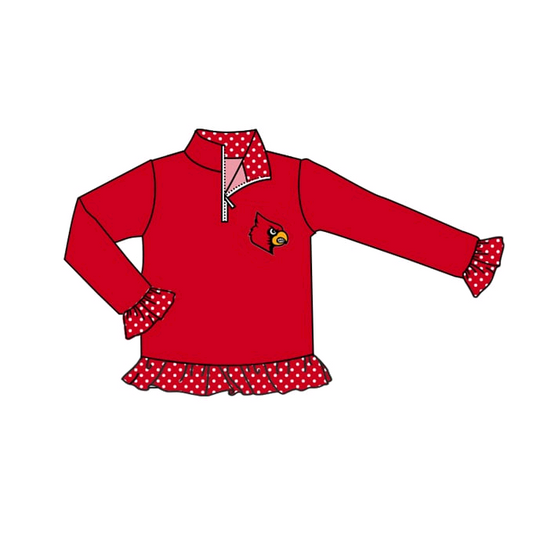 Deadline Sep 29 red polka dots ruffle baby girls team pullover