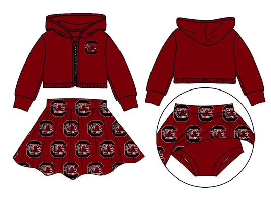 Deadline  Sep 30 maroon hooded jacket skirt girls team clothes