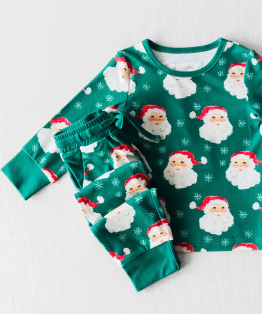 Deadline Oct 15 green santa kids boys Christmas pajamas