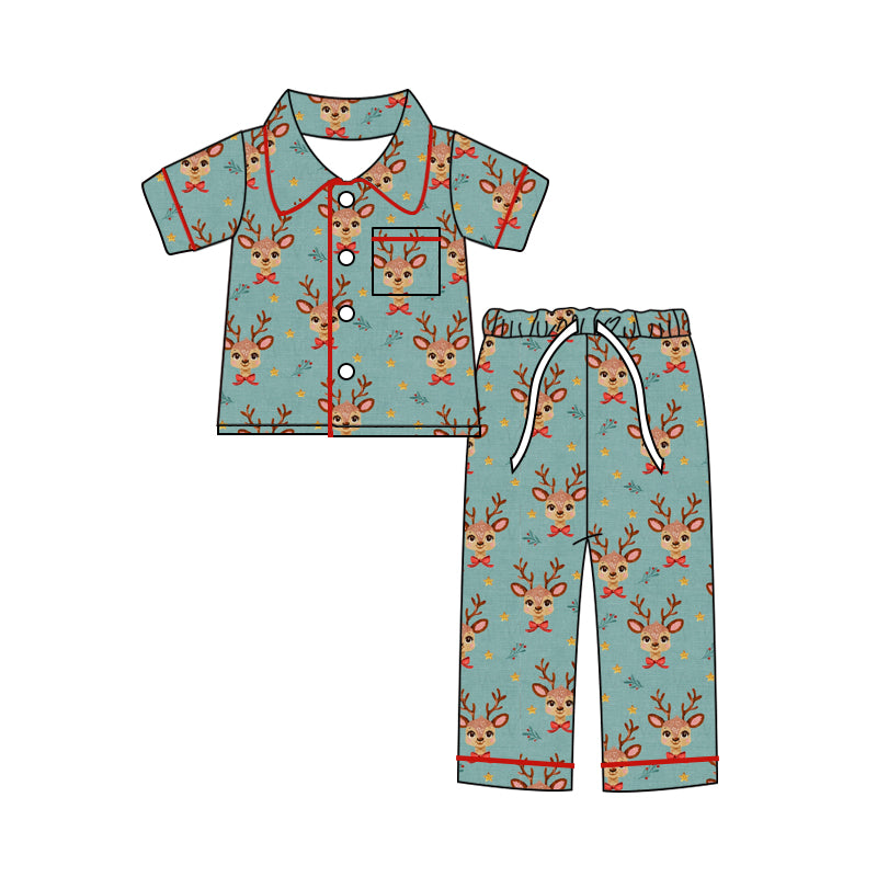 Deadline Oct 15 short sleeves pocket deer kids Christmas pajamas