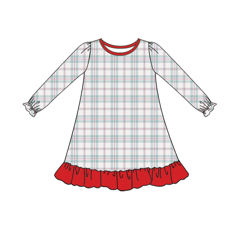 Deadline Oct 20 long sleeves plaid ruffle girls night dress