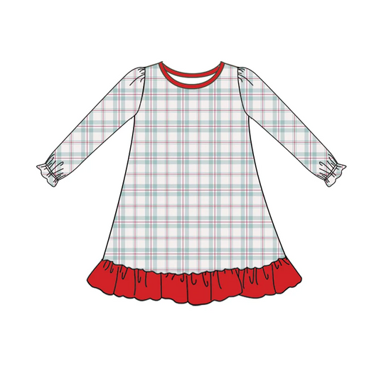 Deadline Oct 20 long sleeves plaid ruffle girls night dress