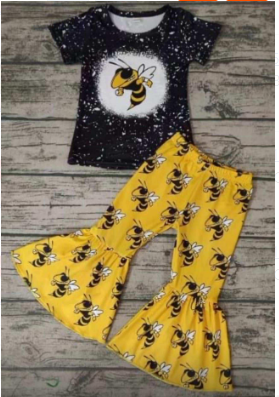 Deadline Oct 26 black bleached bee top pants girls team outfits