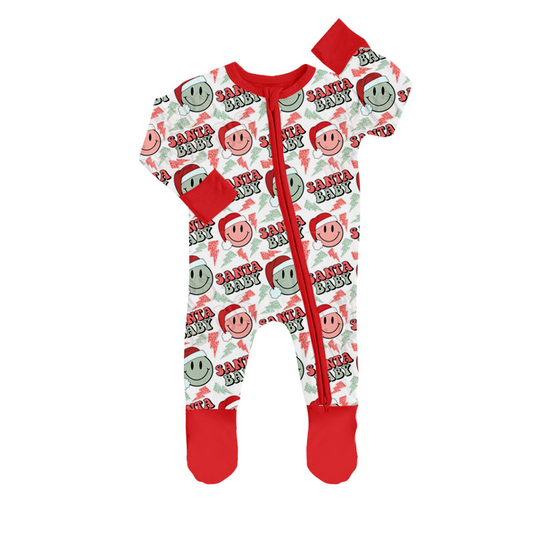 Deadline Nov 3 santa baby smile Christmas hat baby footed romper