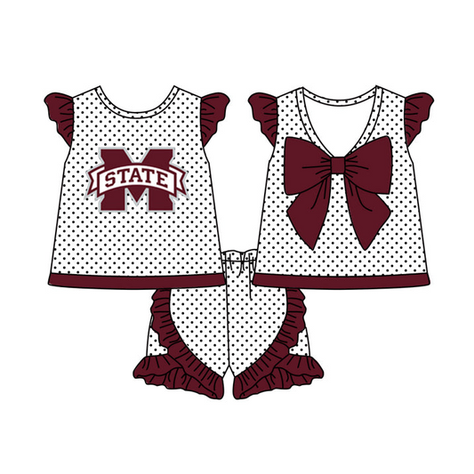 Deadline Nov 2 Maroon M polka dots bow top shorts girls team clothes