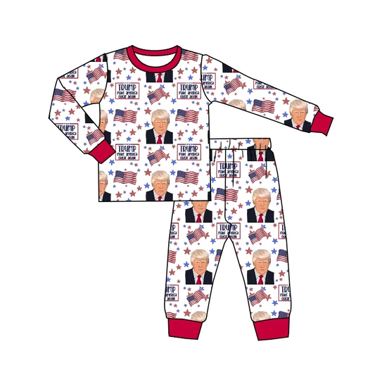 Deadline Nov 20 red long sleeves flag stars kids boys pajamas