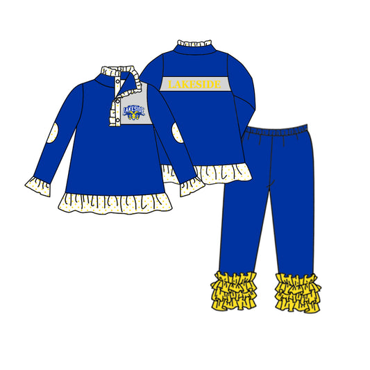 Deadline  Nov 20 Blue ruffle pullover leggings girls team outfits