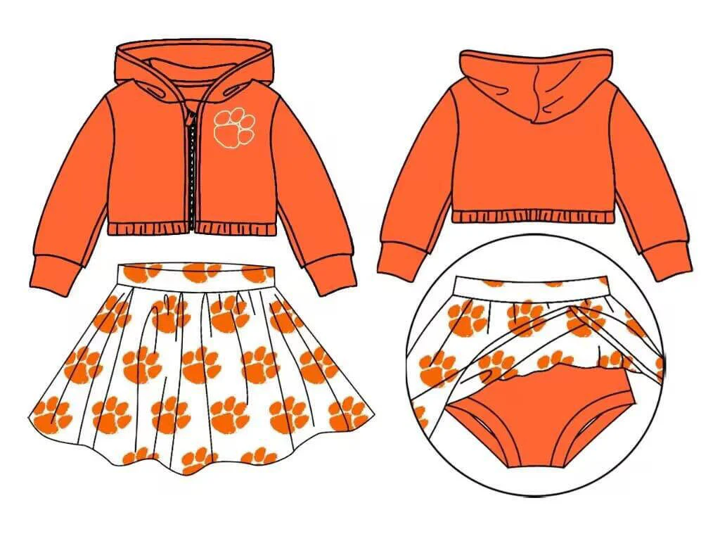 Deadline  Nov 20 orange zipper hooded jacket skirt kids team clothes