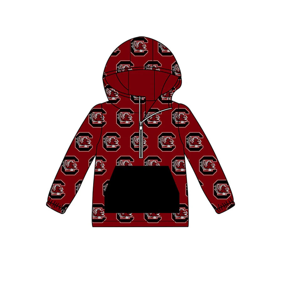 Deadline Nov 20 Maroon long sleeves pocket zipper kids team hoodie