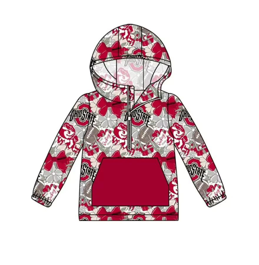 Deadline Nov 20 O floral bow football pocket zipper kids team hoodie