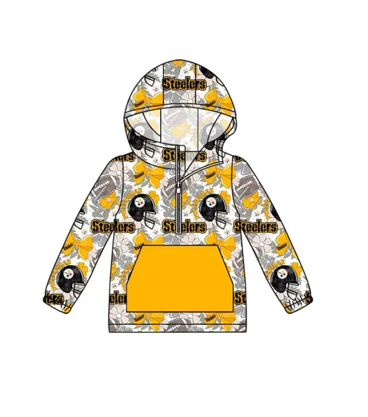 Deadline Nov 20 Yellow floral bow pocket zipper kids team hoodie