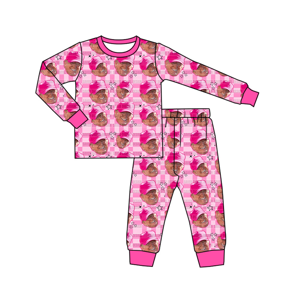 Deadline Nov 20 long sleeves hot pink plaid US girls pajamas