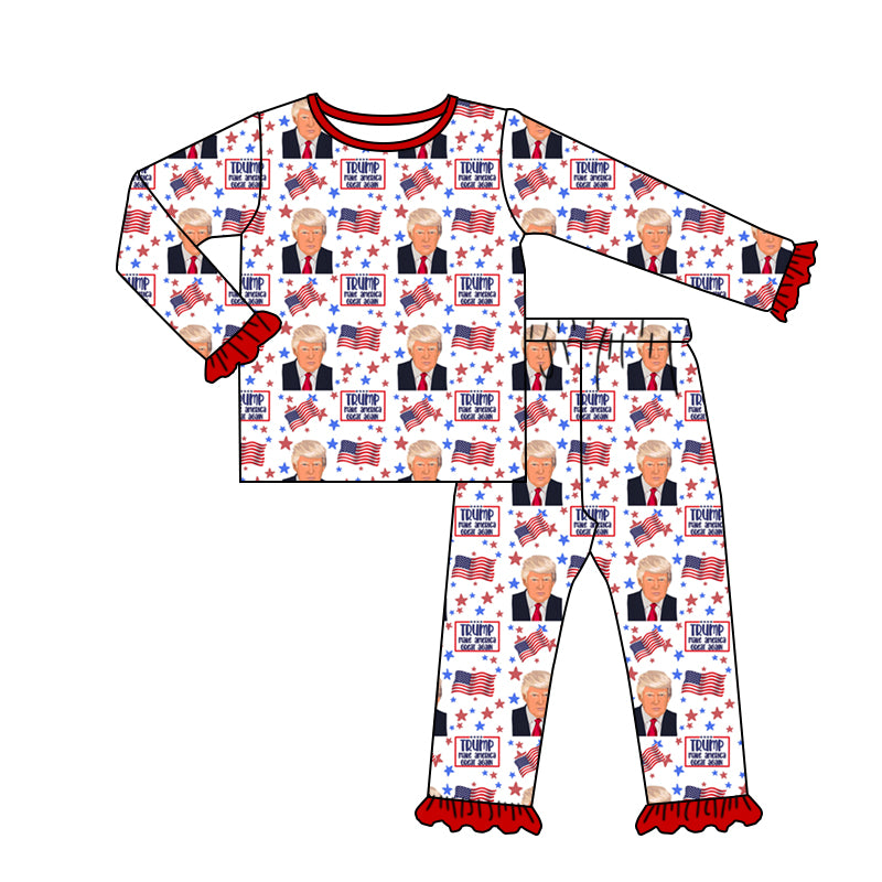 Deadline Nov 20 red long sleeves flag stars kids girls pajamas