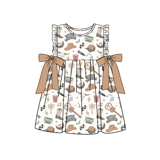 Ruffle khaki bow bull skull western baby girls dresses