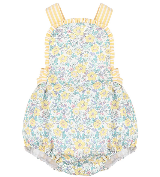 Deadline  Feb 1  yellow stripe floral baby girls summer romper