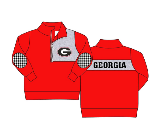 Deadline Feb 1 red G plaid kids boys team pullover