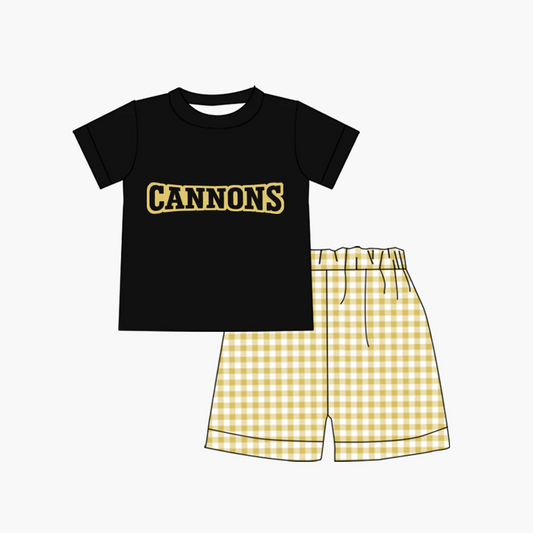 Deadline  Feb 17 black top yellow plaid shorts boys team clothes