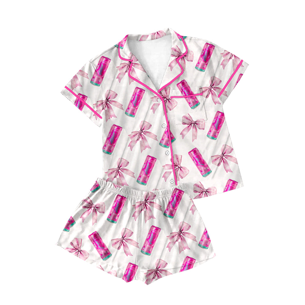 Deadline Feb 18 pink bow short sleeves adult women button down pjs