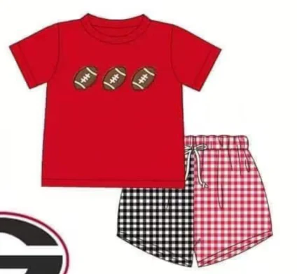 Deadline  Feb 20 red football top plaid shorts boys team outfits