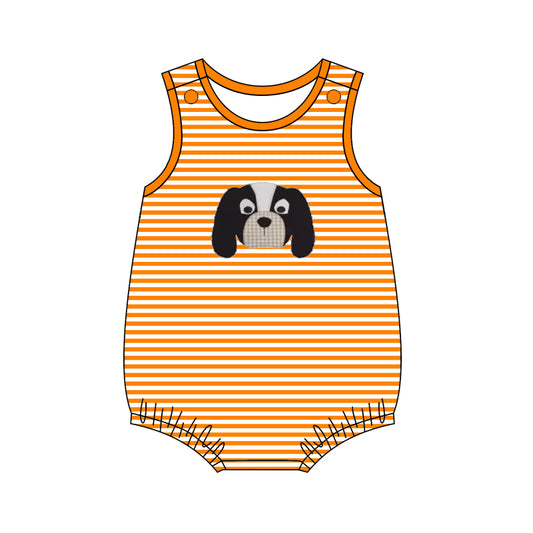 MOQ 3 pcs yellow sleeveless stripe dog baby boy romper