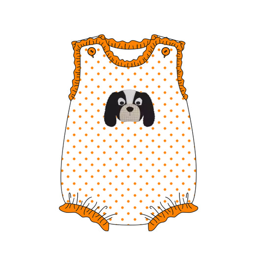 MOQ 3 pcs yellow sleeveless polka dots dog baby girl romper