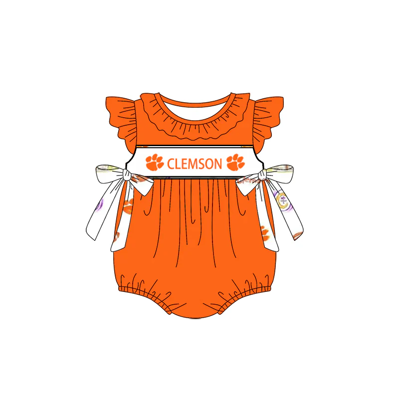 Deadline March 2 orange flutter sleeves baby girls team romper