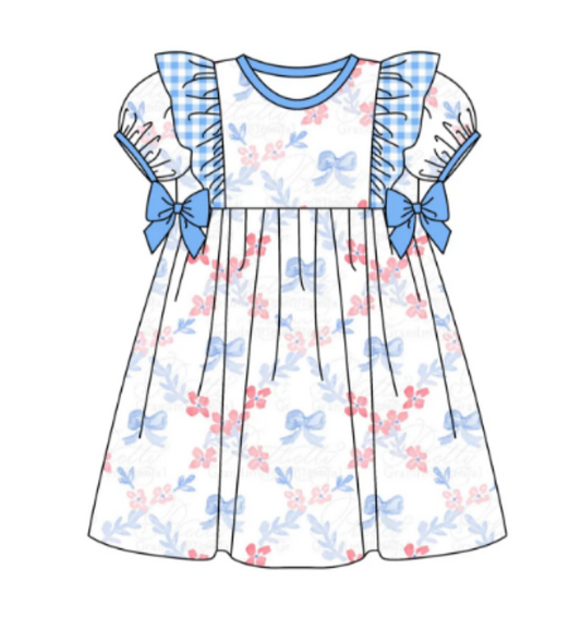 Deadline March 16 short sleeves blue bow girls 4th of july dresses