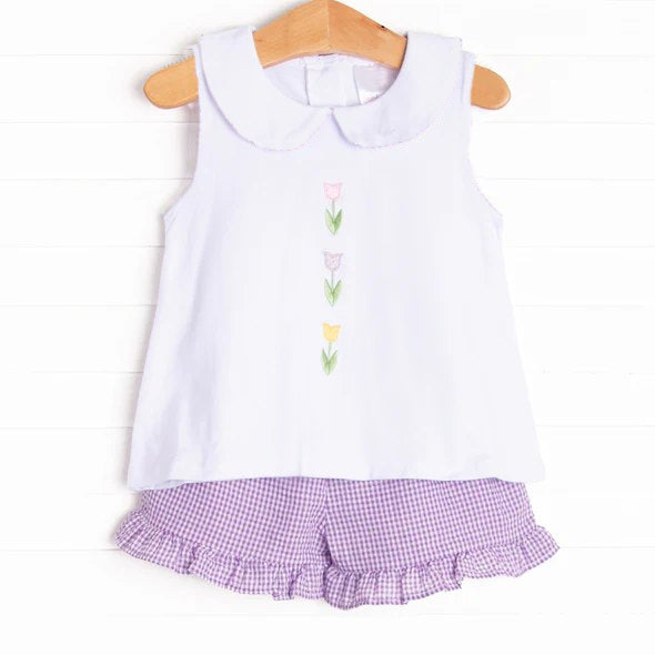 Deadline March 23 white sleeveless tulip top shorts girls clothes