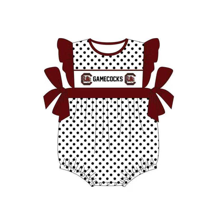 Deadline March 23 Maroon polka dots baby girls team romper