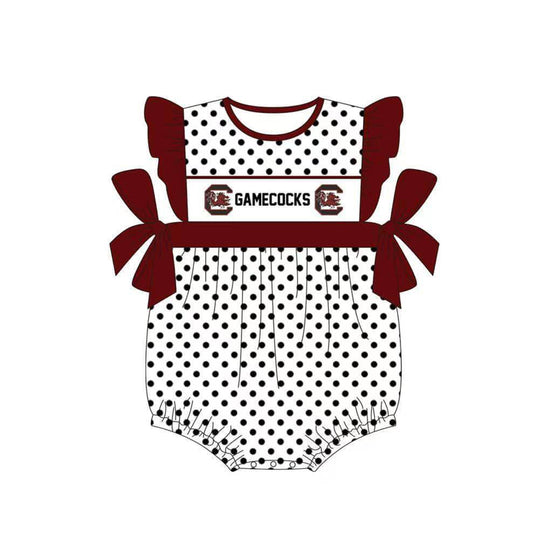 Deadline March 23 Maroon polka dots baby girls team romper