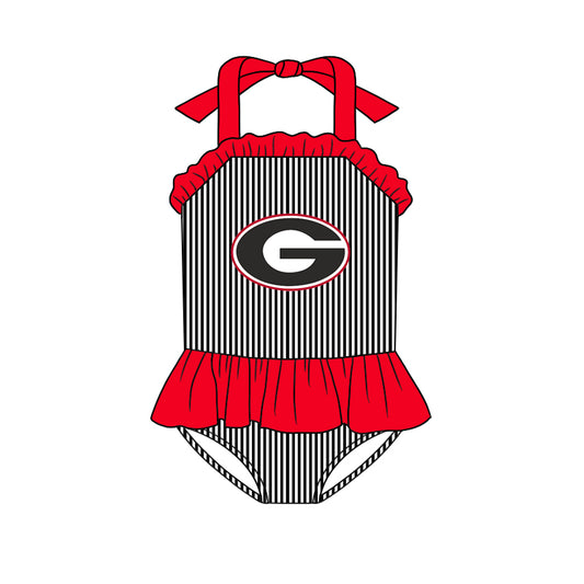 Deadline March 30 red ruffle stripe G ruffle girls team swimsuit