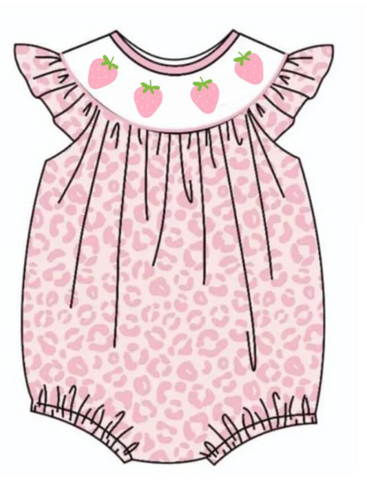 Deadline March 30 pink leopard strawberry baby girls romper