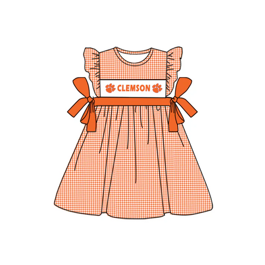 Deadline March 30  flutter sleeves orange plaid kids girls team dress