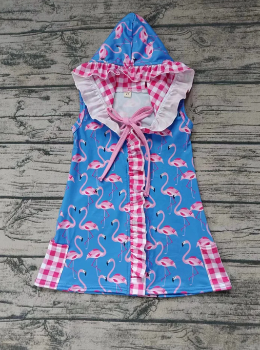 Deadline April 9 plaid pockets flamingo girls swimming coverup