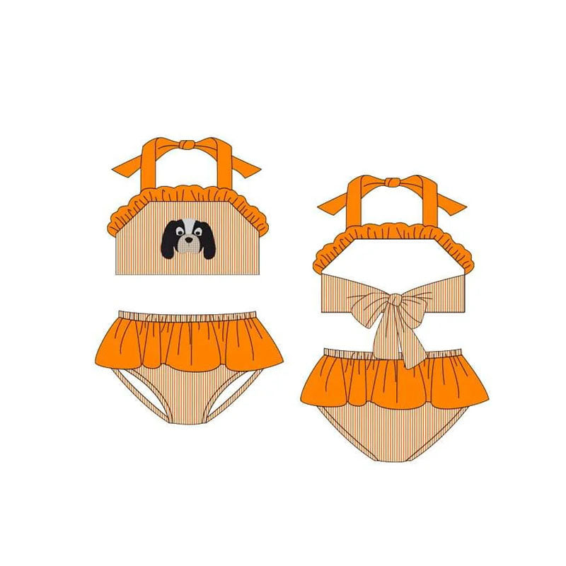 Deadline May 29 dog yellow stripe kids girls team swimsuit