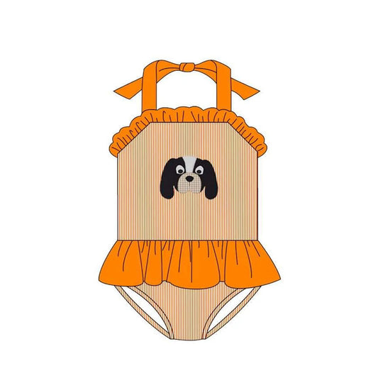Deadline July 10 2025 yellow stripe dog kids girls one piece team swimsuit