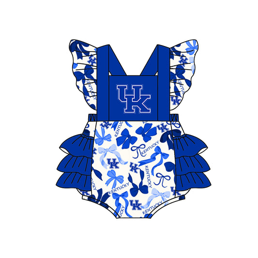 MOQ 3 pcs Flutter sleeves bows U K ruffle baby girls team romper