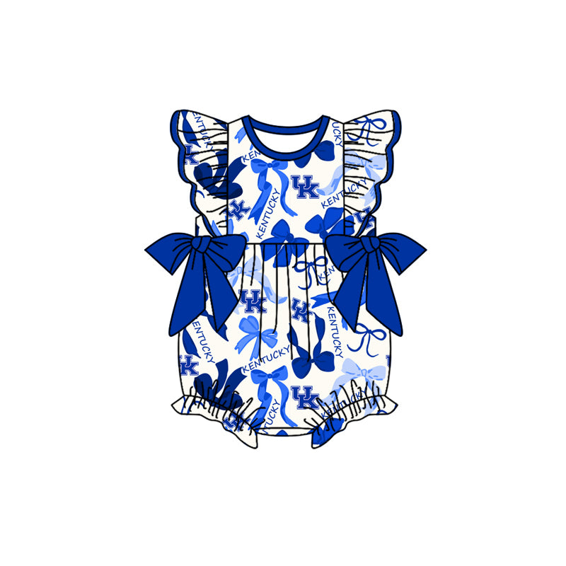 MOQ 3 pcs Flutter sleeves blue bows U K baby girls team romper