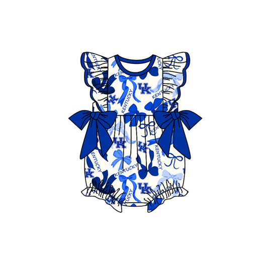 MOQ 3 pcs Flutter sleeves blue bows U K baby girls team romper