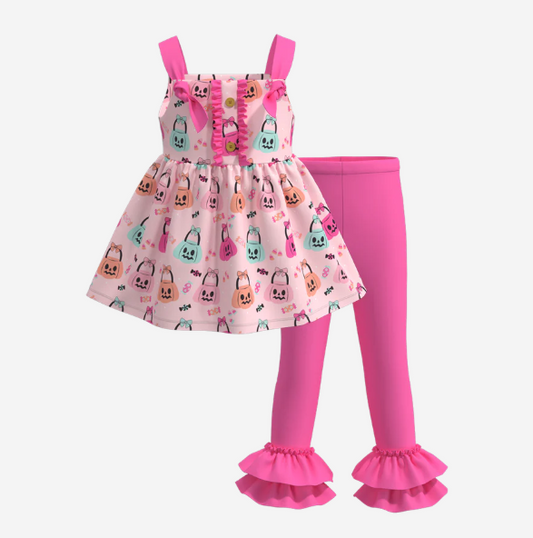 Deadline June 19 Pumpkin basket bow tunic pants girls Halloween clothes